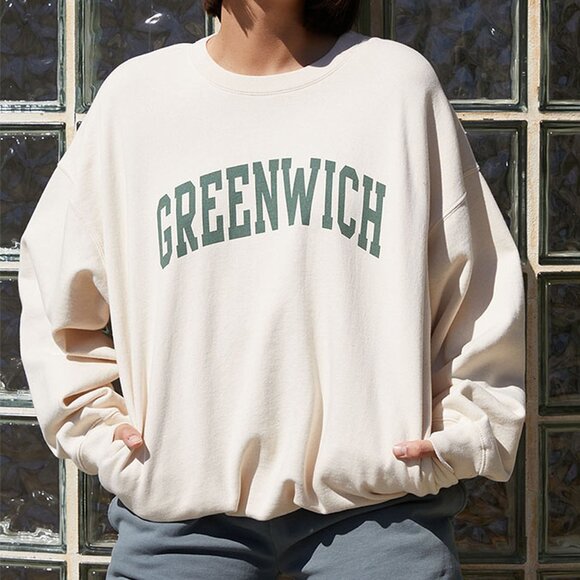 Brandy Melville John Galt Cream Greenwich Crew Neck Sweatshirt Oversized Pockets - Picture 3 of 16